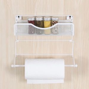 (New) Wall Mounted Black Metal Kitchen Paper Towel Hand Towel Spice Rack Holder